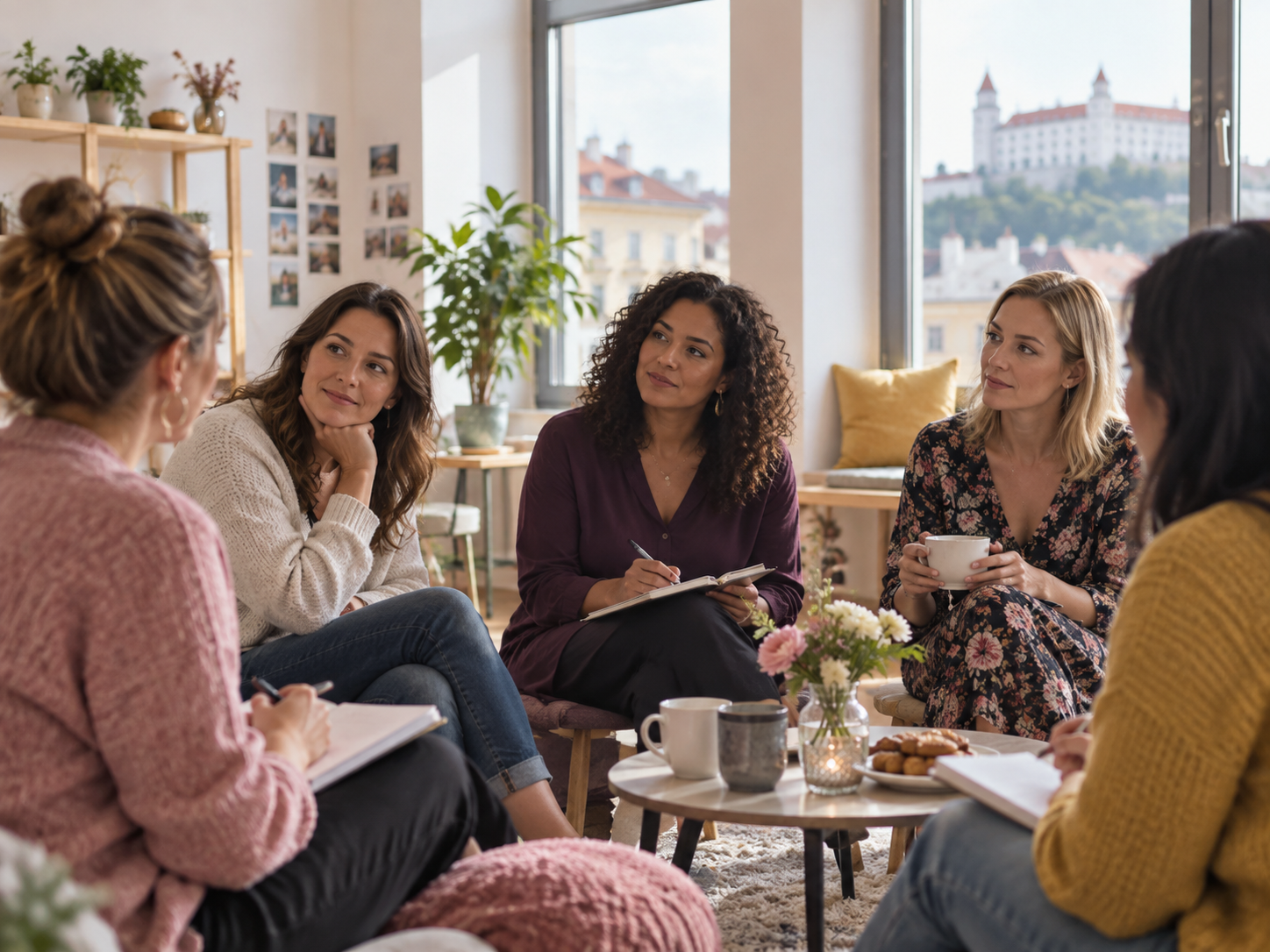 Women learning and sharing experiences in a welcoming community setting
